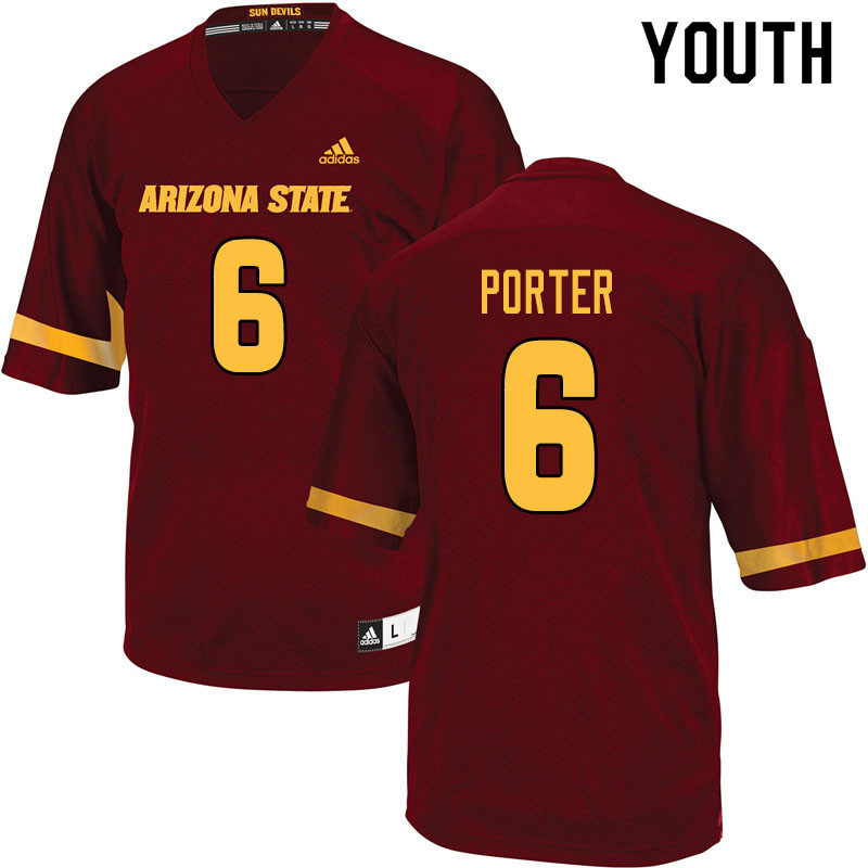 Youth #6 Geordon Porter Arizona State Sun Devils College Football Jerseys Sale-Maroon - Click Image to Close